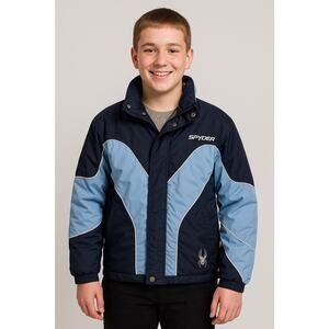 SPYDER Youth Ski Snow Jacket Full Zip Insulated Navy Blue Size 18 Used
